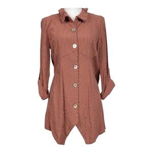 Soft Surroundings Sasha Shirt Navy/Coral Stripe Tunic Top | Size Small